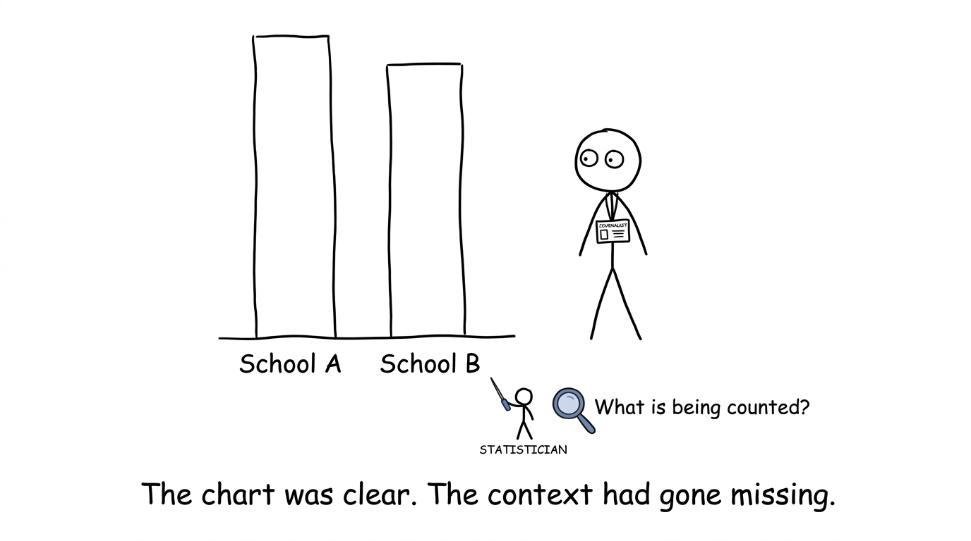 A journalist searches for the missing context behind a school results chart
