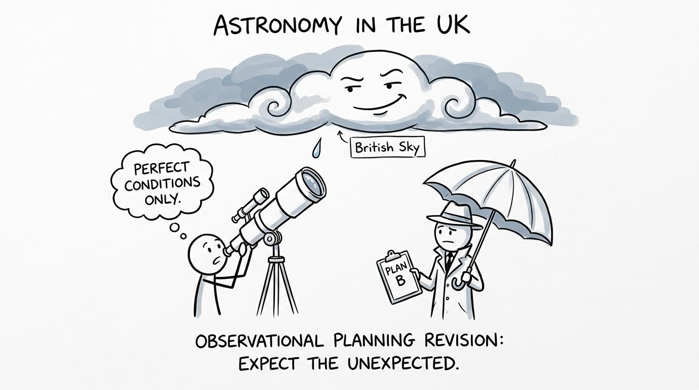 Two astronomers respond very differently to a cloudy British sky