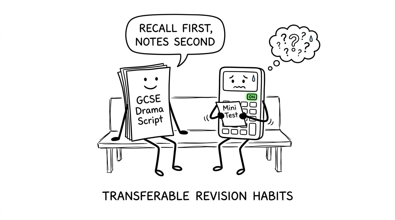 A Drama script and calculator exchanging active-recall advice