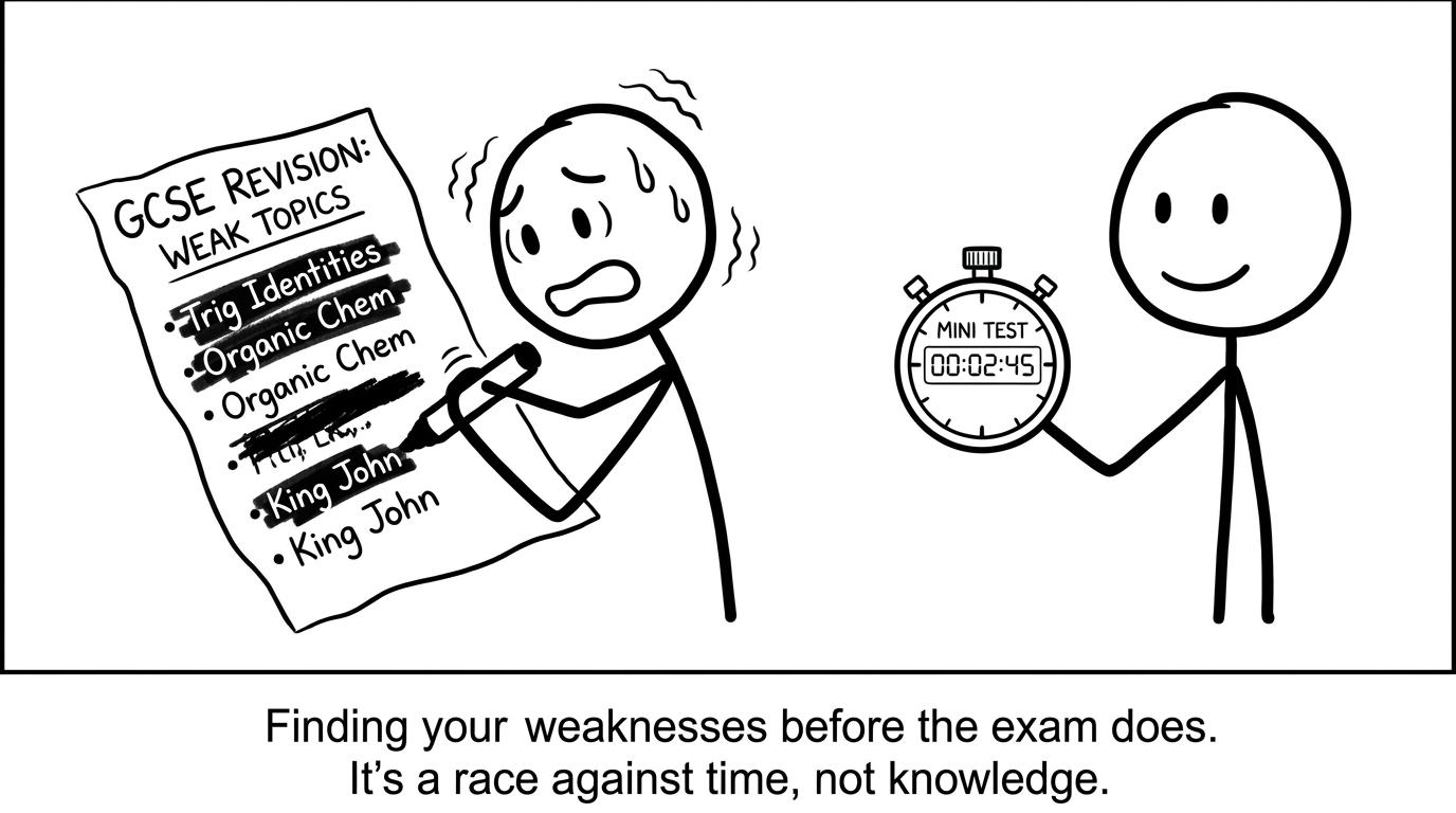 A student finding weak topics before the exam does