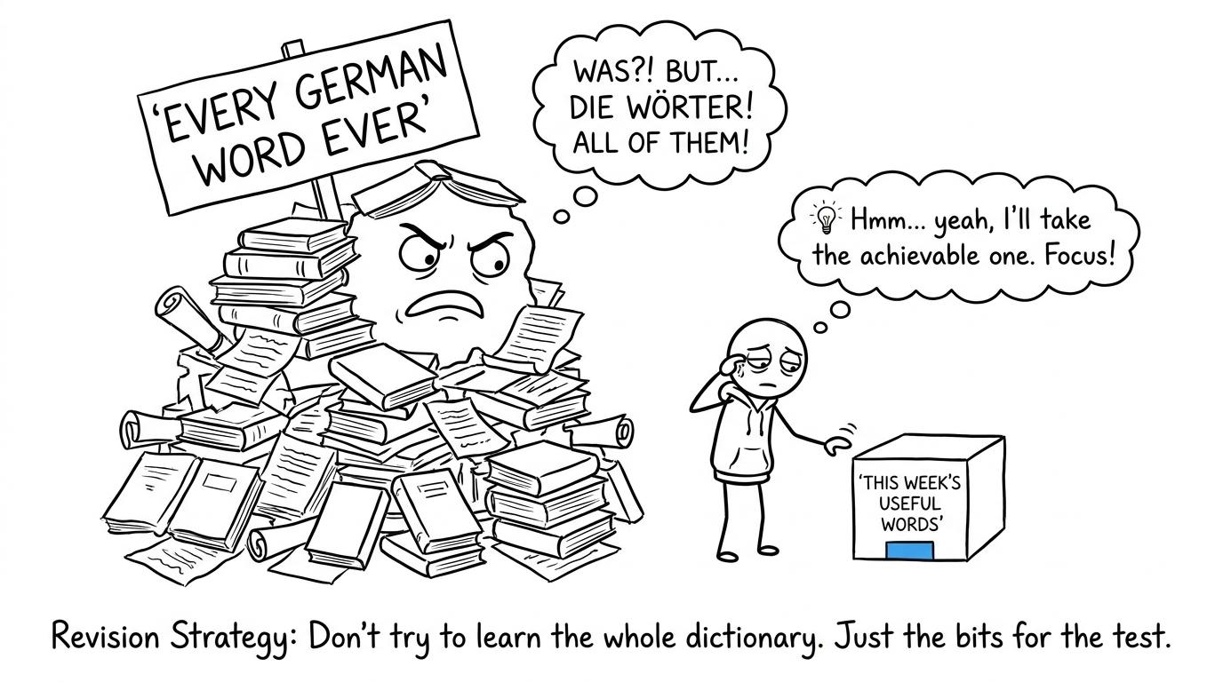 A student choosing a focused German vocabulary deck instead of every word ever written