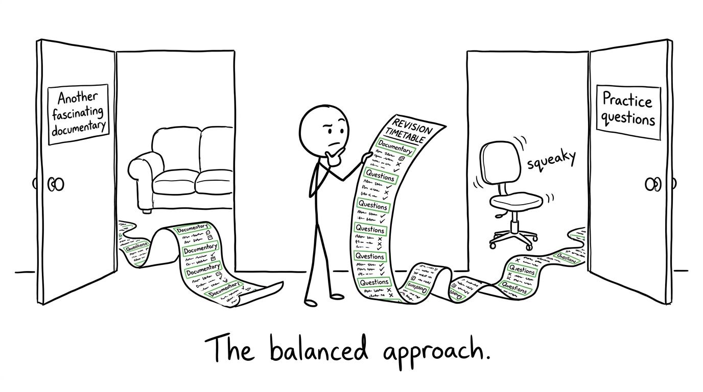 A student creates an ambitious timetable to choose documentaries and practice questions