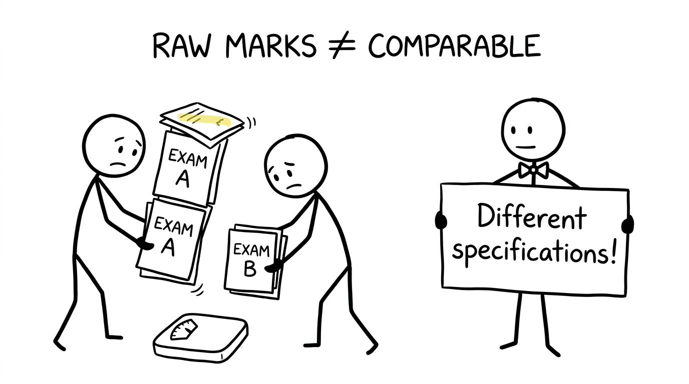 Students comparing differently sized sets of exam papers