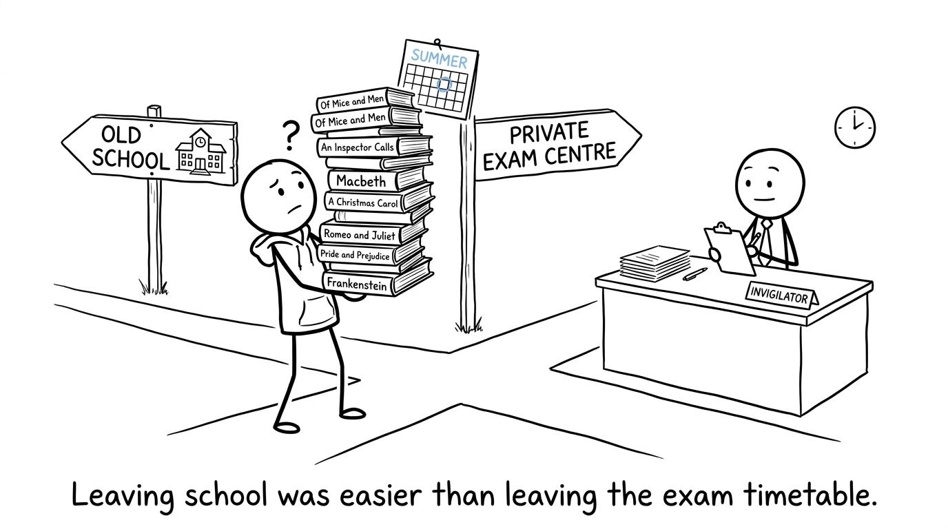A former student choosing a route to a private exam centre