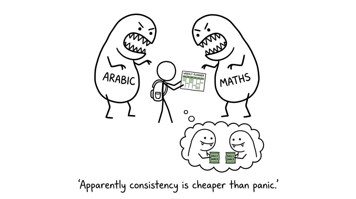 Two revision monsters becoming calm after receiving regular study sessions