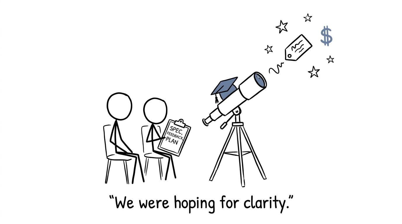 A student and parent ask a telescope tutor for clarity while checking its price