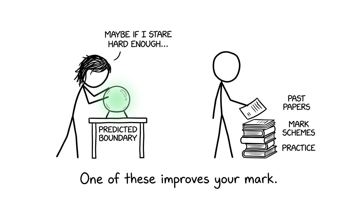 Revision resources quietly outperform a crystal ball predicting grade boundaries
