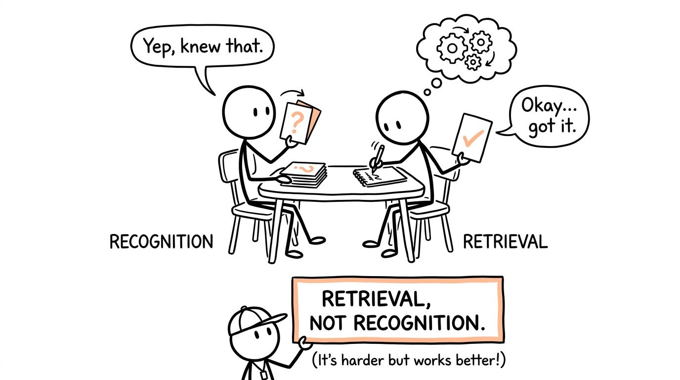 Two students discover the difference between recognising and retrieving an answer