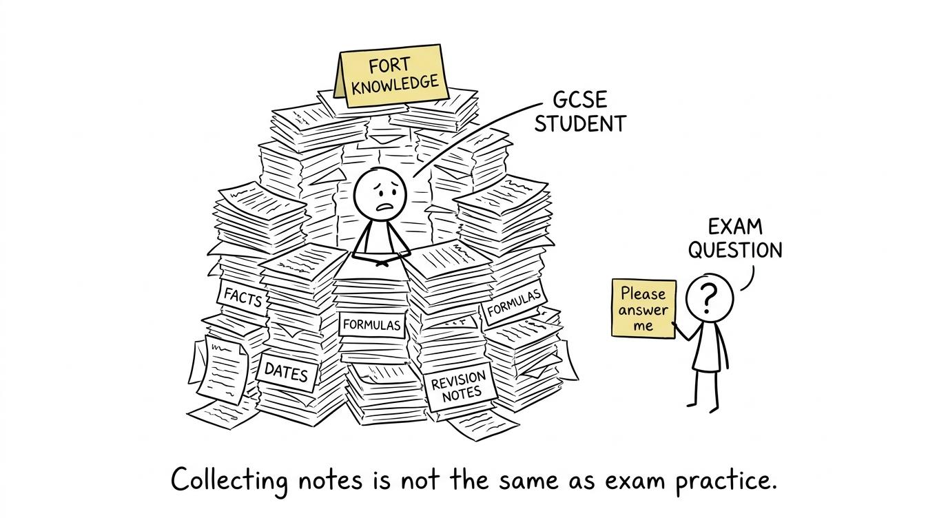 A fortress of notes fails to answer the small exam question waiting outside