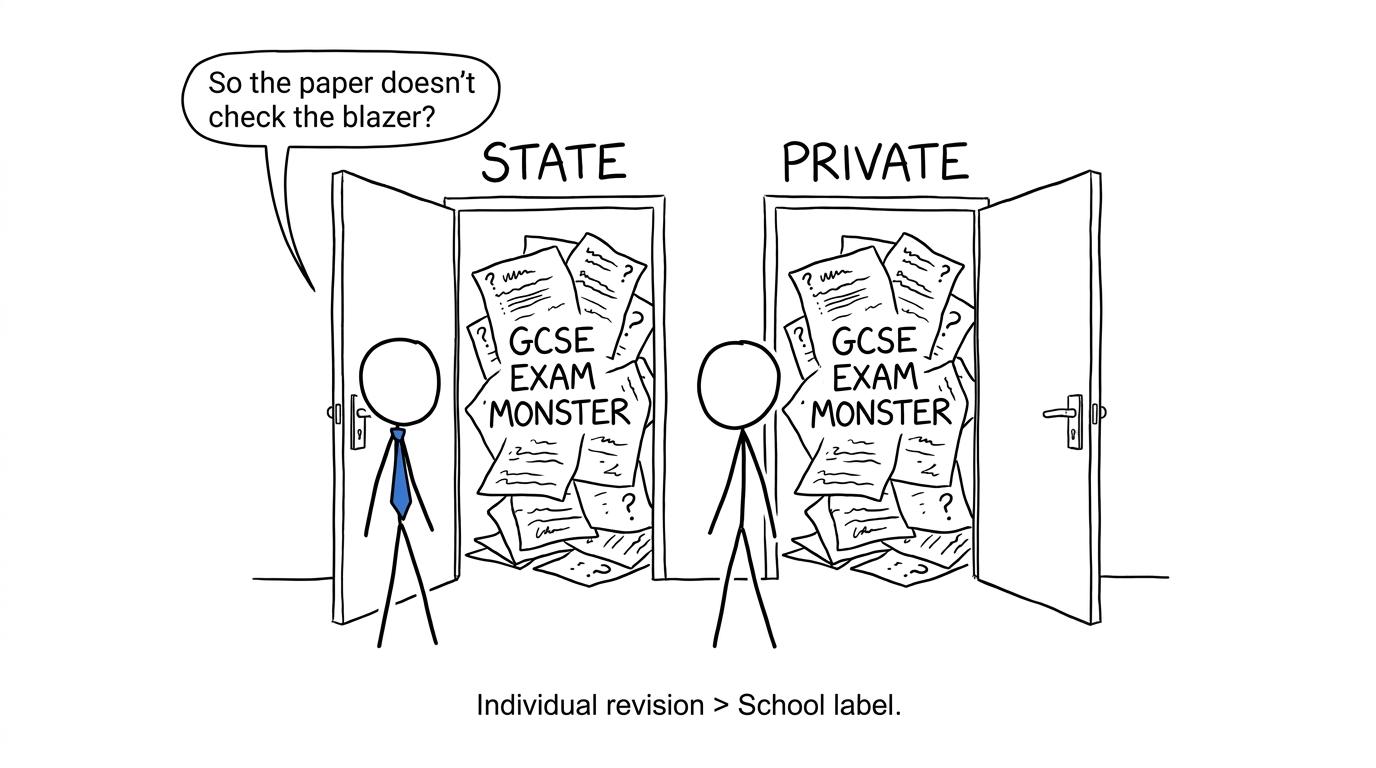 Two students discover that the GCSE paper does not check their school blazer