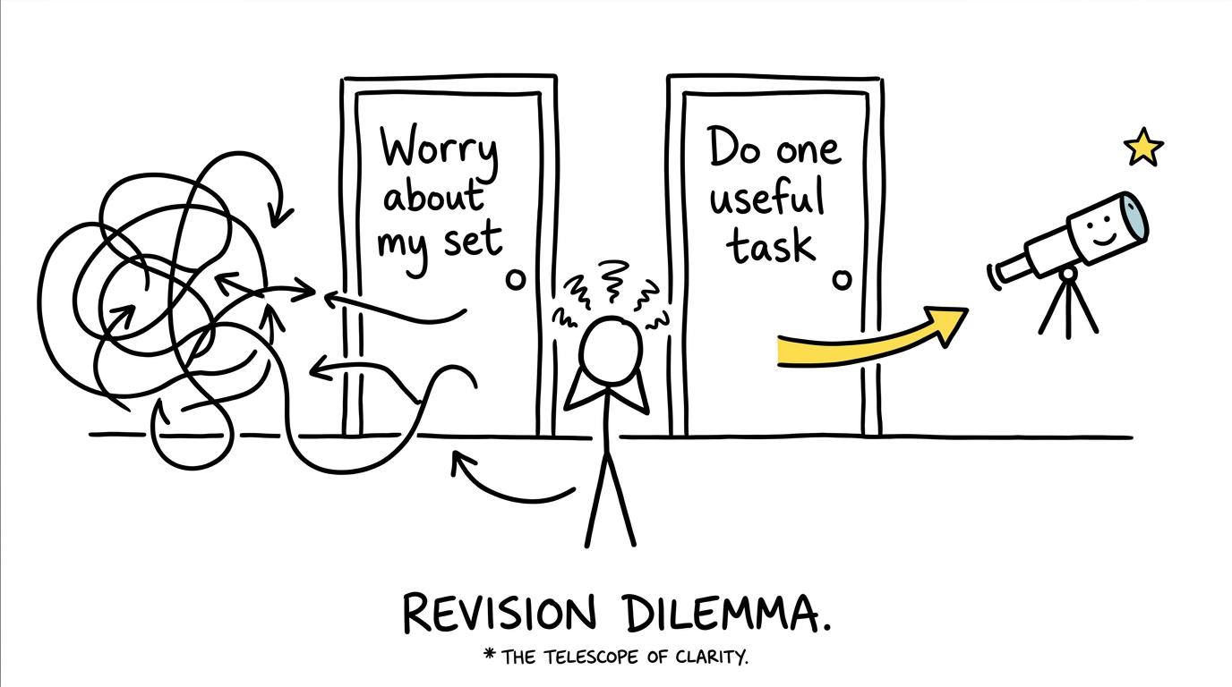 A student chooses between worrying about a set and completing one useful revision task