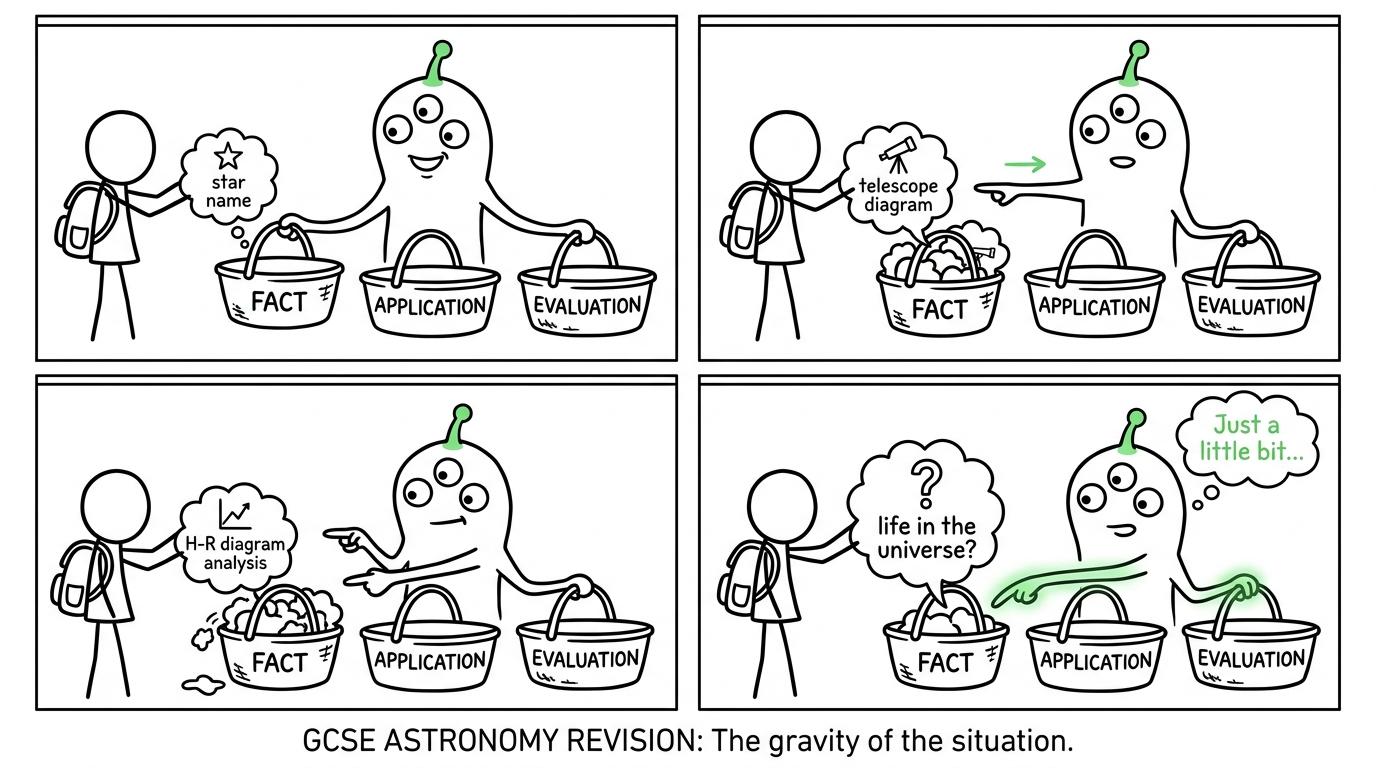 An examiner gently redirects revision towards application and evaluation