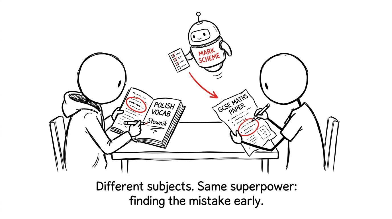 Polish and maths students using a mark scheme to find mistakes early