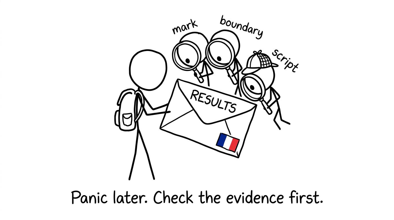 Student detectives inspect a results envelope before panicking