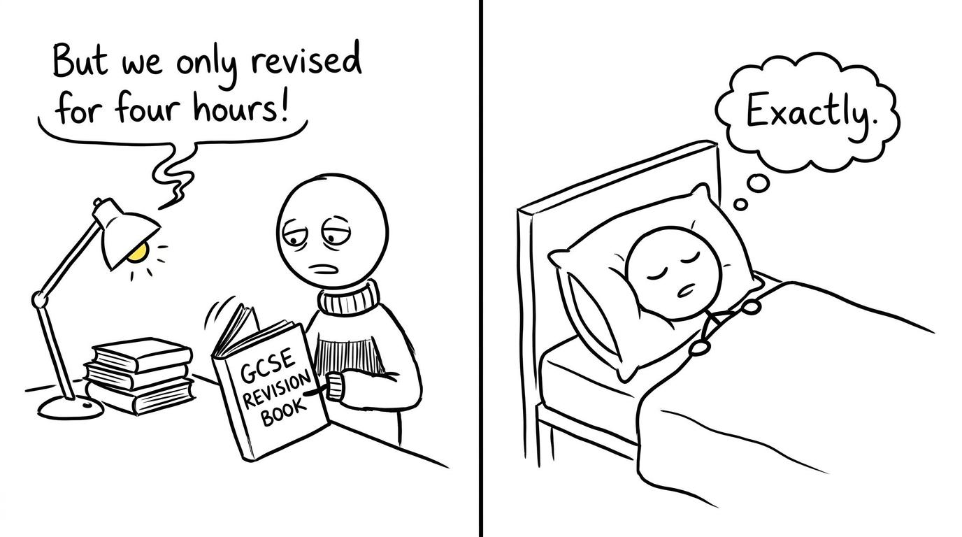 A pillow wins an argument with an overenthusiastic revision lamp
