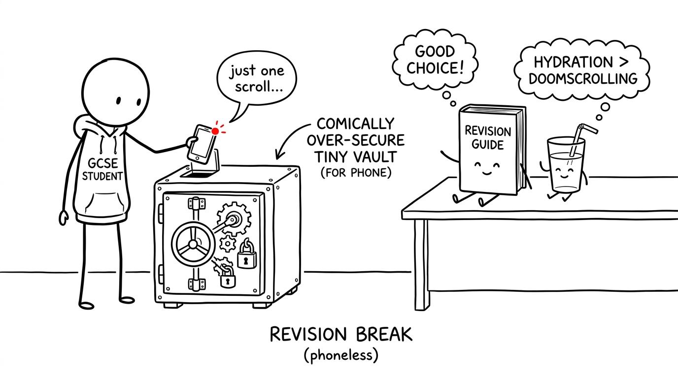 A phone protesting from inside a revision-break vault