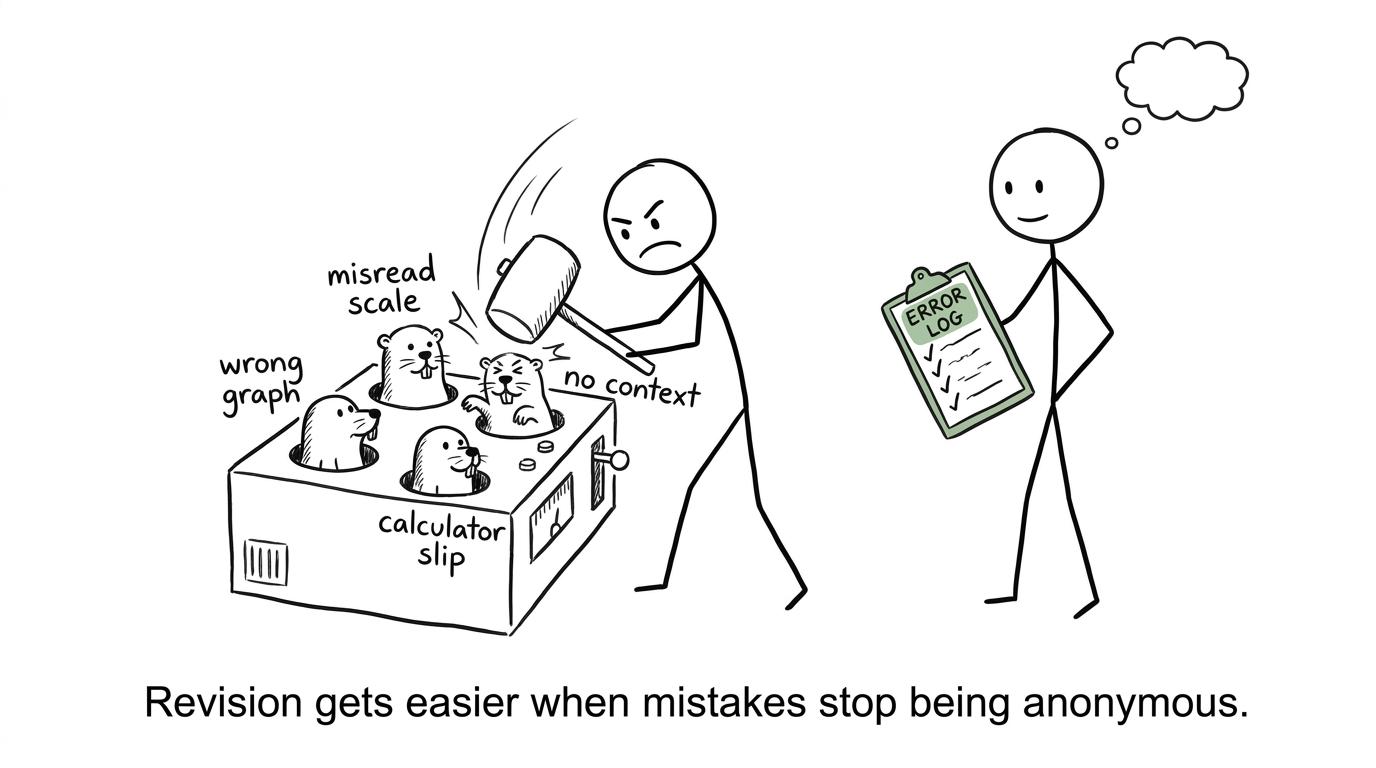 A student uses an error log to tame recurring exam mistakes
