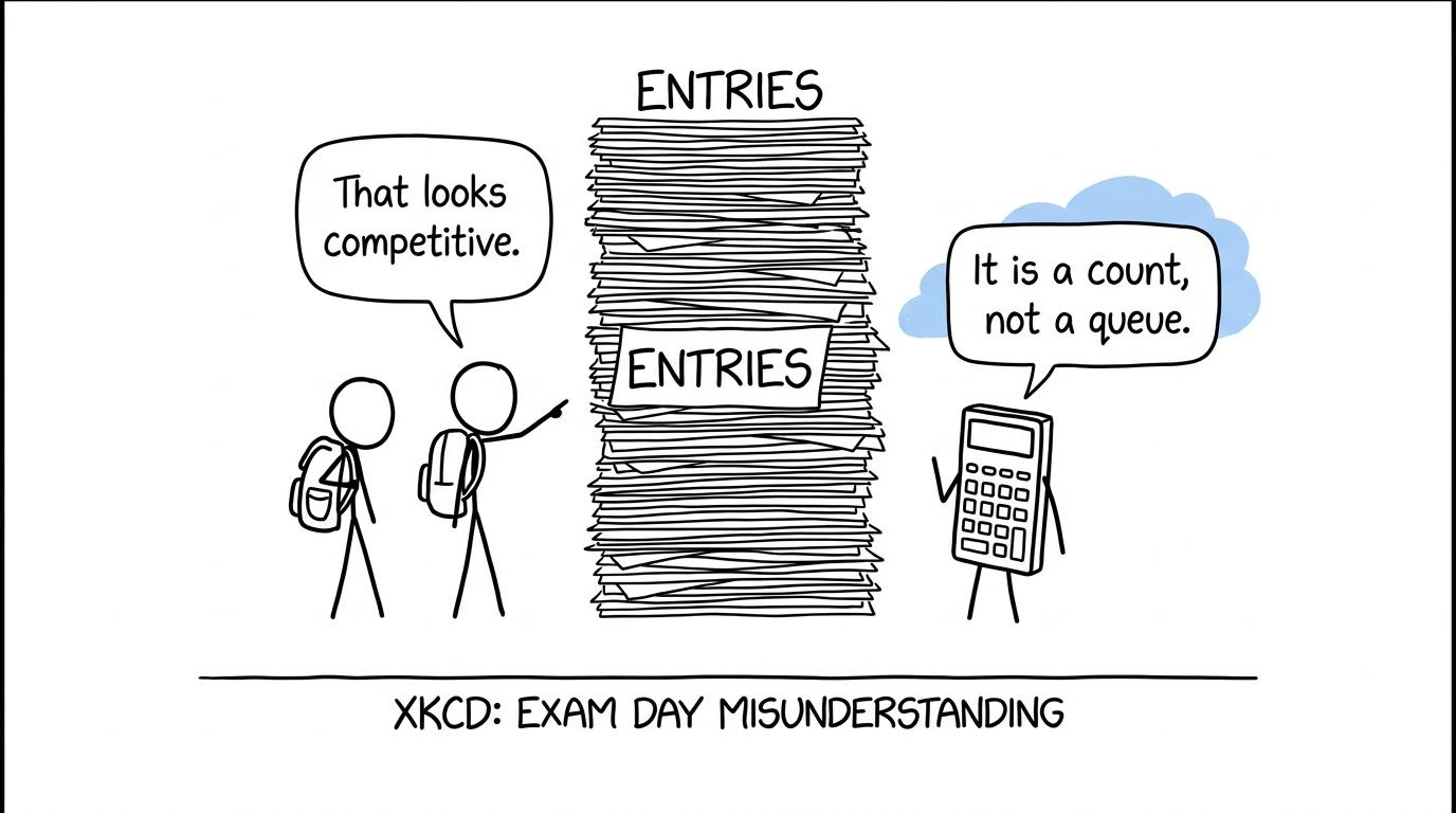 Exam entries are a count rather than a competitive queue