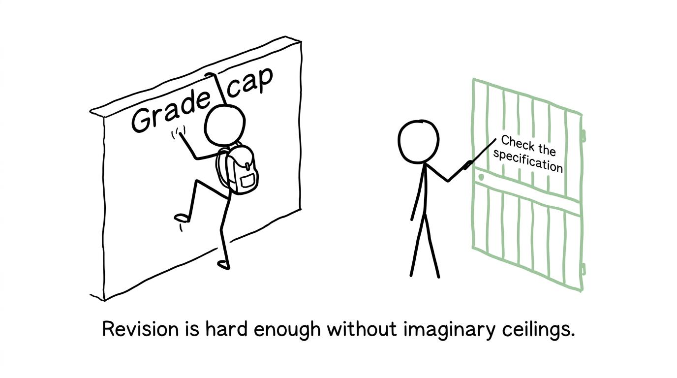A student finds an open gate beside an imaginary grade-cap wall