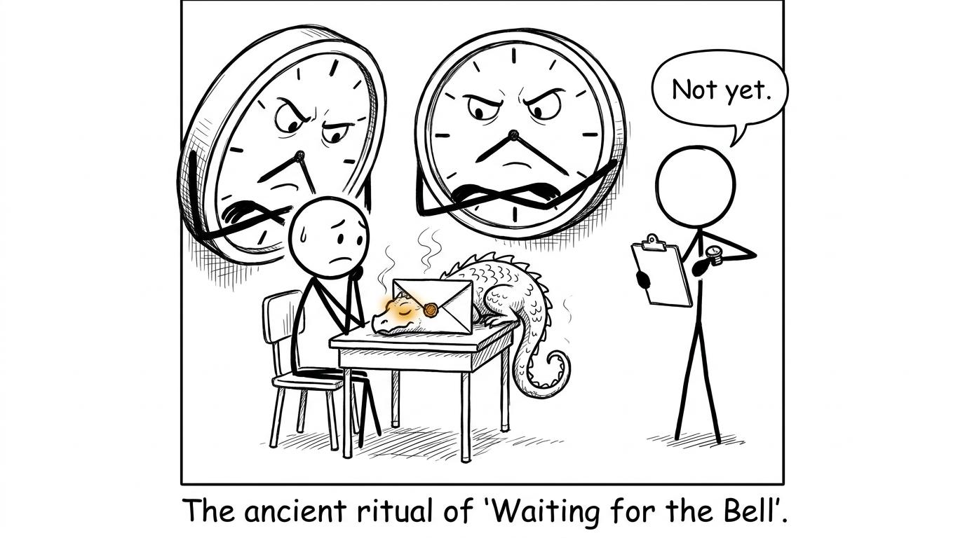 A candidate waiting for permission to open the question paper
