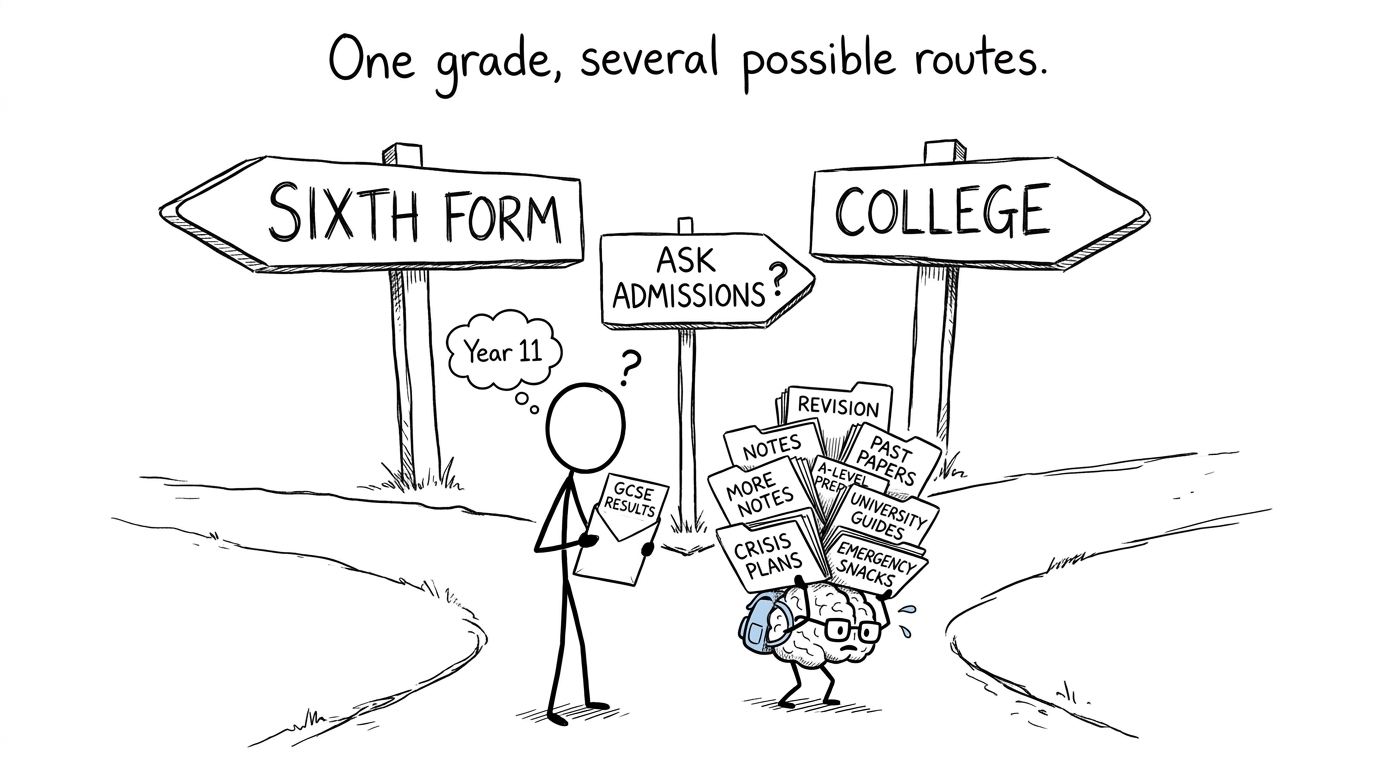 A student choosing between post-16 routes after receiving GCSE results