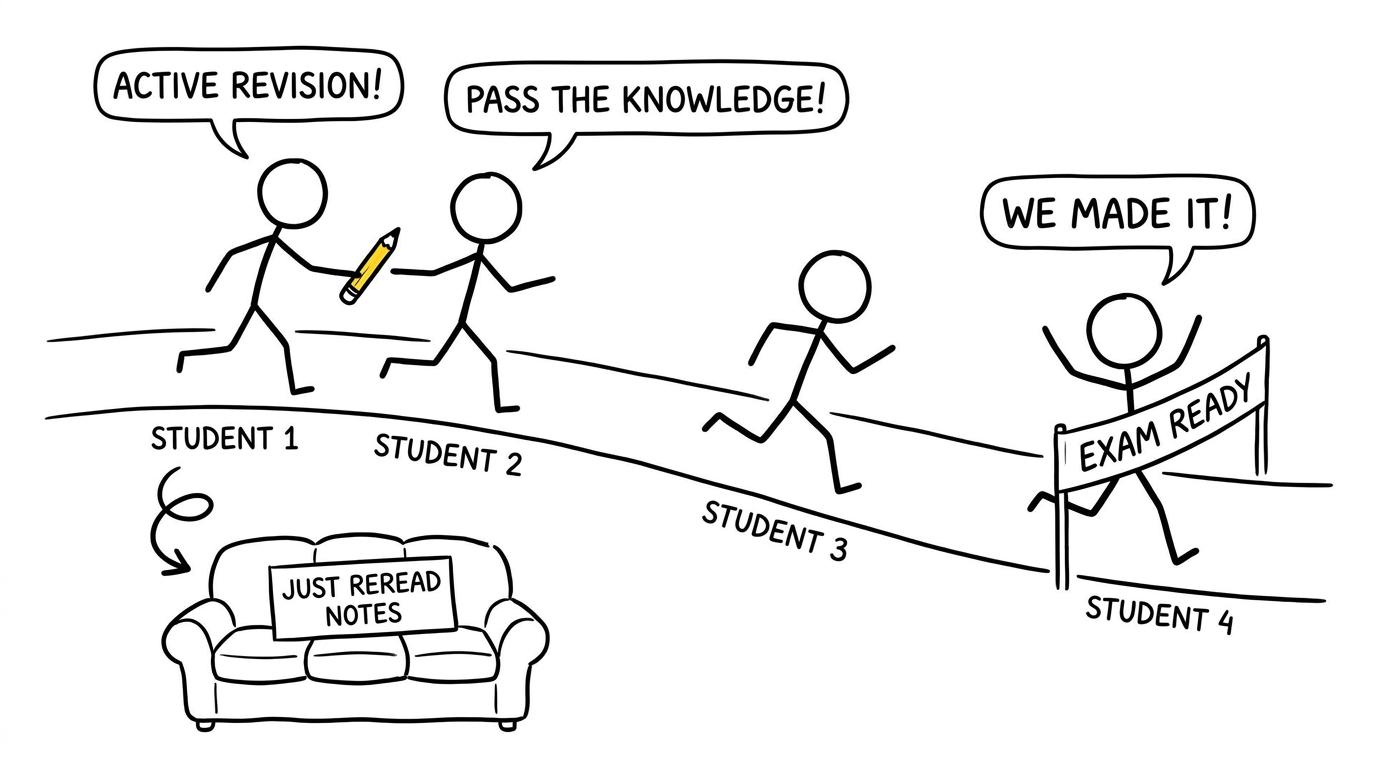 Students pass a pencil in an active-revision relay