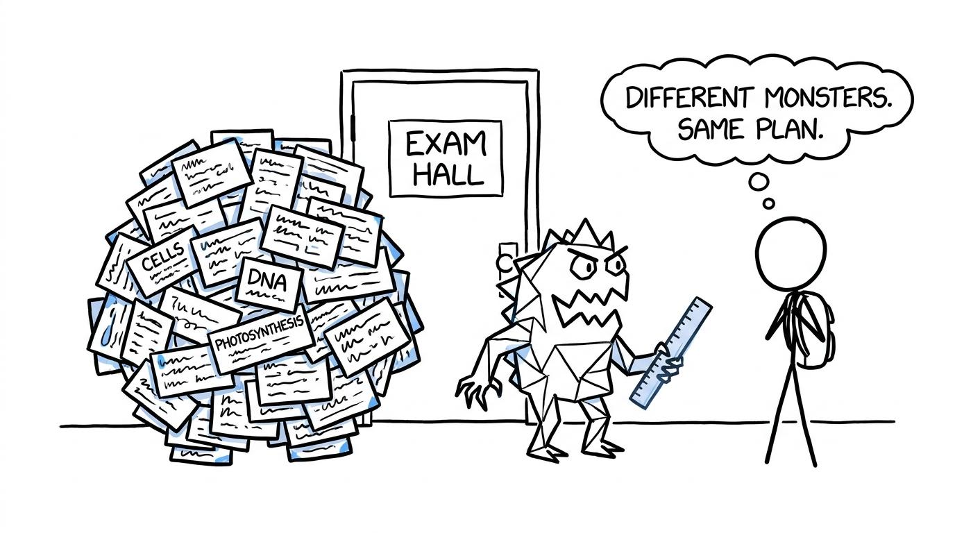 Biology and Maths appear as two very different revision monsters