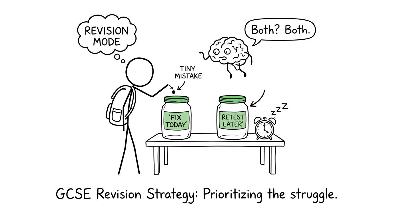 A brain recommending both immediate correction and later retesting