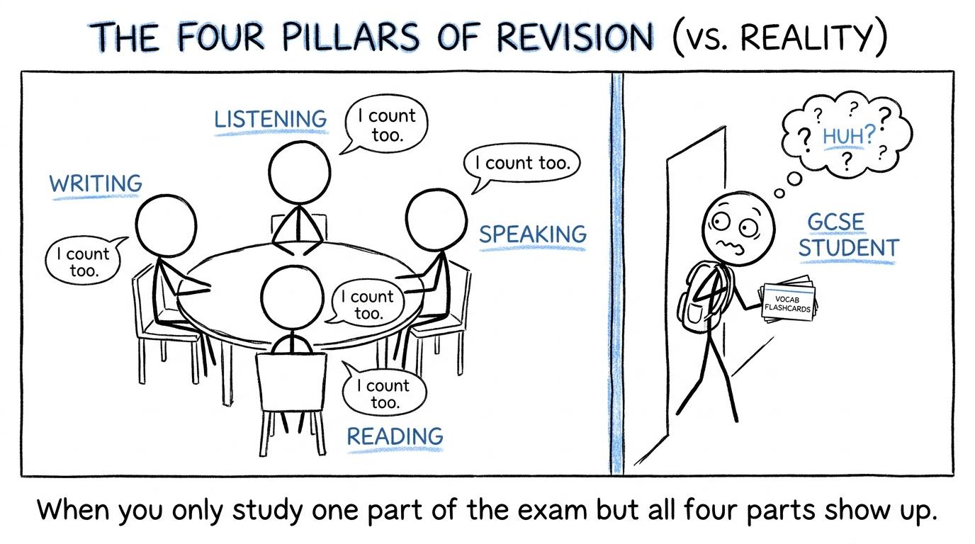 Listening, speaking, reading and writing reminding a student that they all count