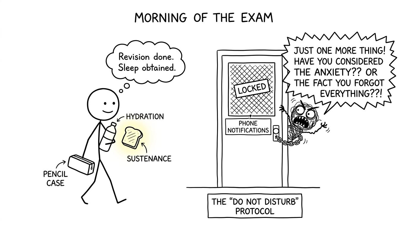 A calm exam morning while the phone notification monster stays locked away