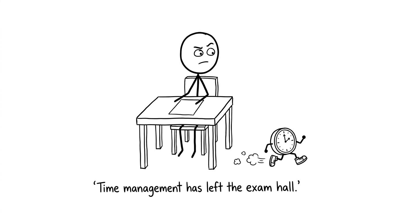 An exam clock making an inconvenient escape