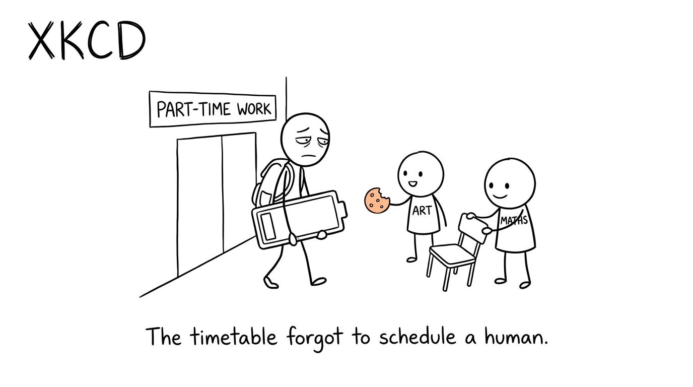 A tired student whose timetable forgot they were human