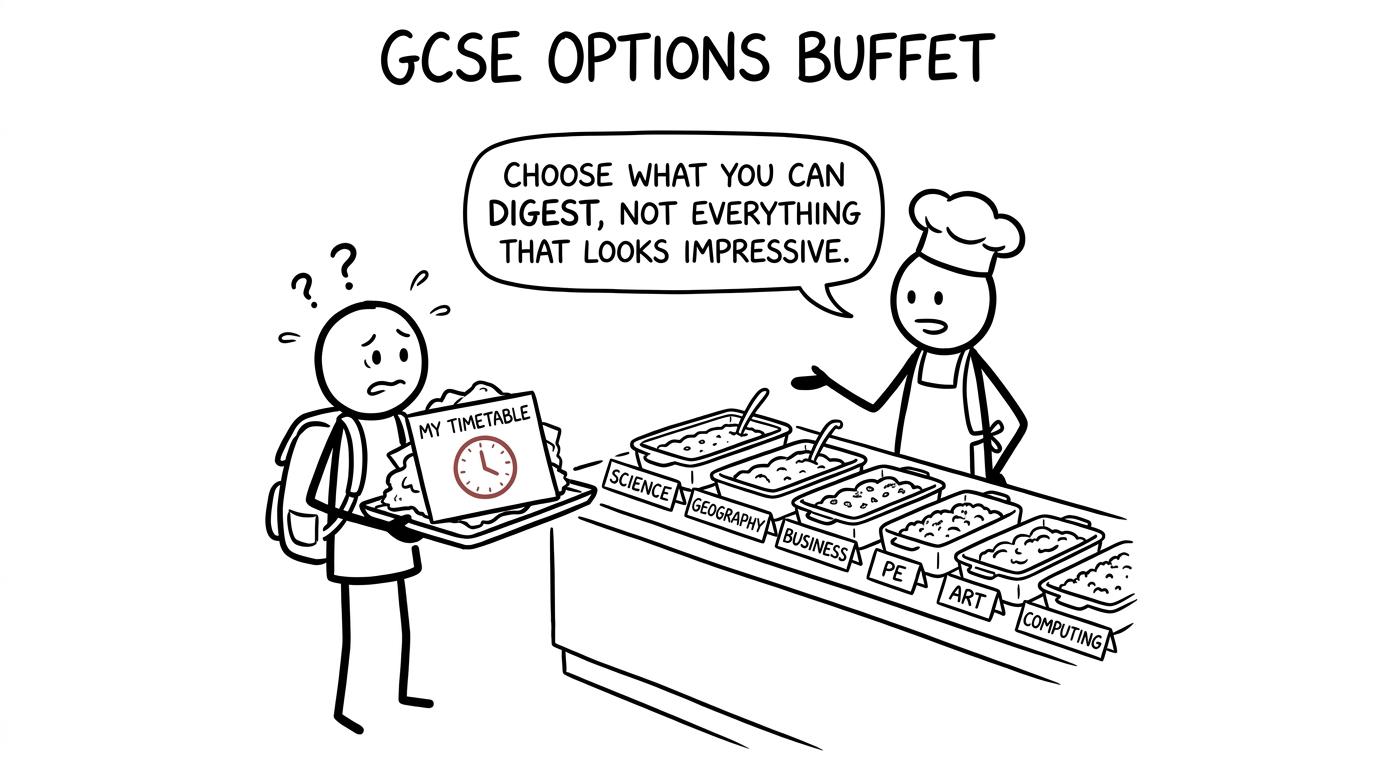 A student choosing GCSE options from a subject buffet