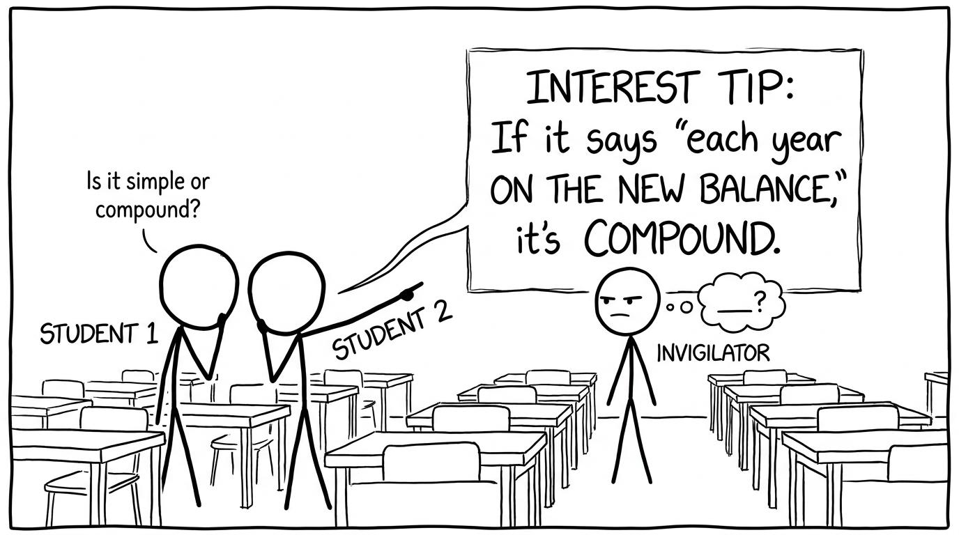 Exam hall: simple vs compound confusion joke