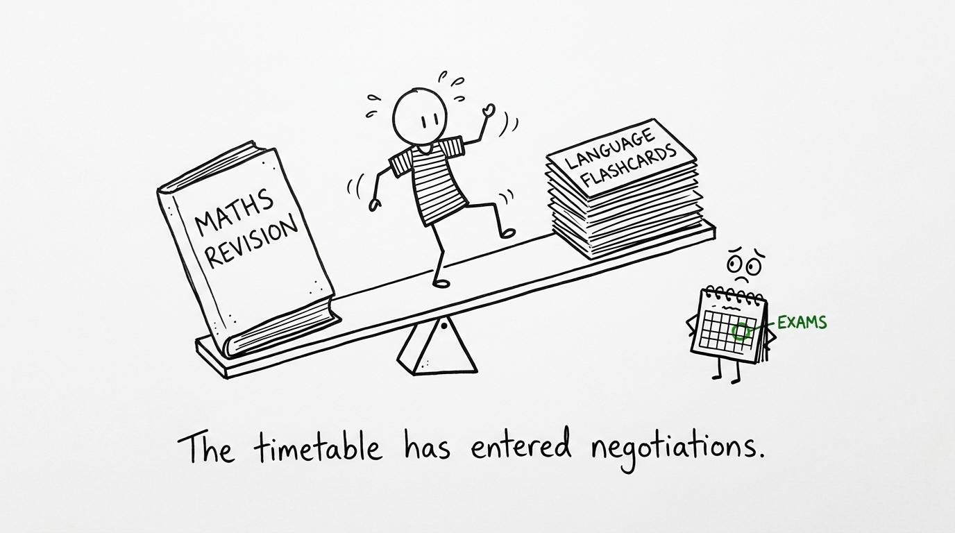 A revision timetable begins negotiations with maths and language folders