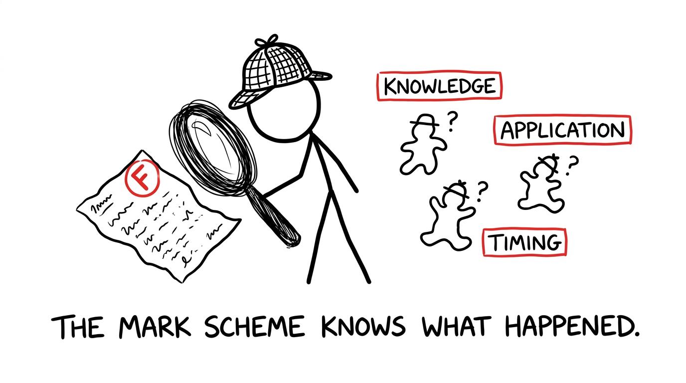 A student detective investigating a marked practice paper