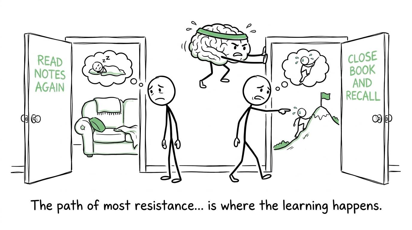 A student's brain chooses the less comfortable retrieval-practice route