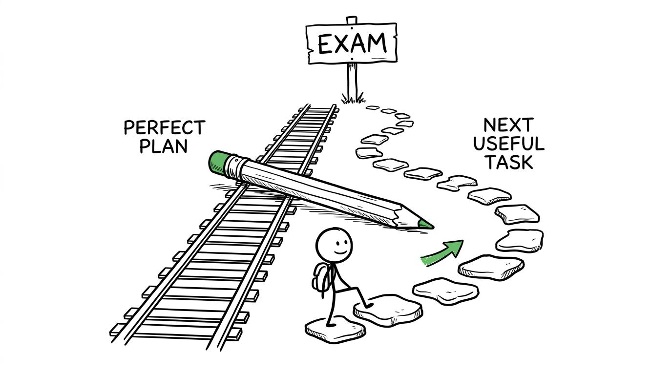 A flexible stepping-stone revision path going around a blocked perfect plan
