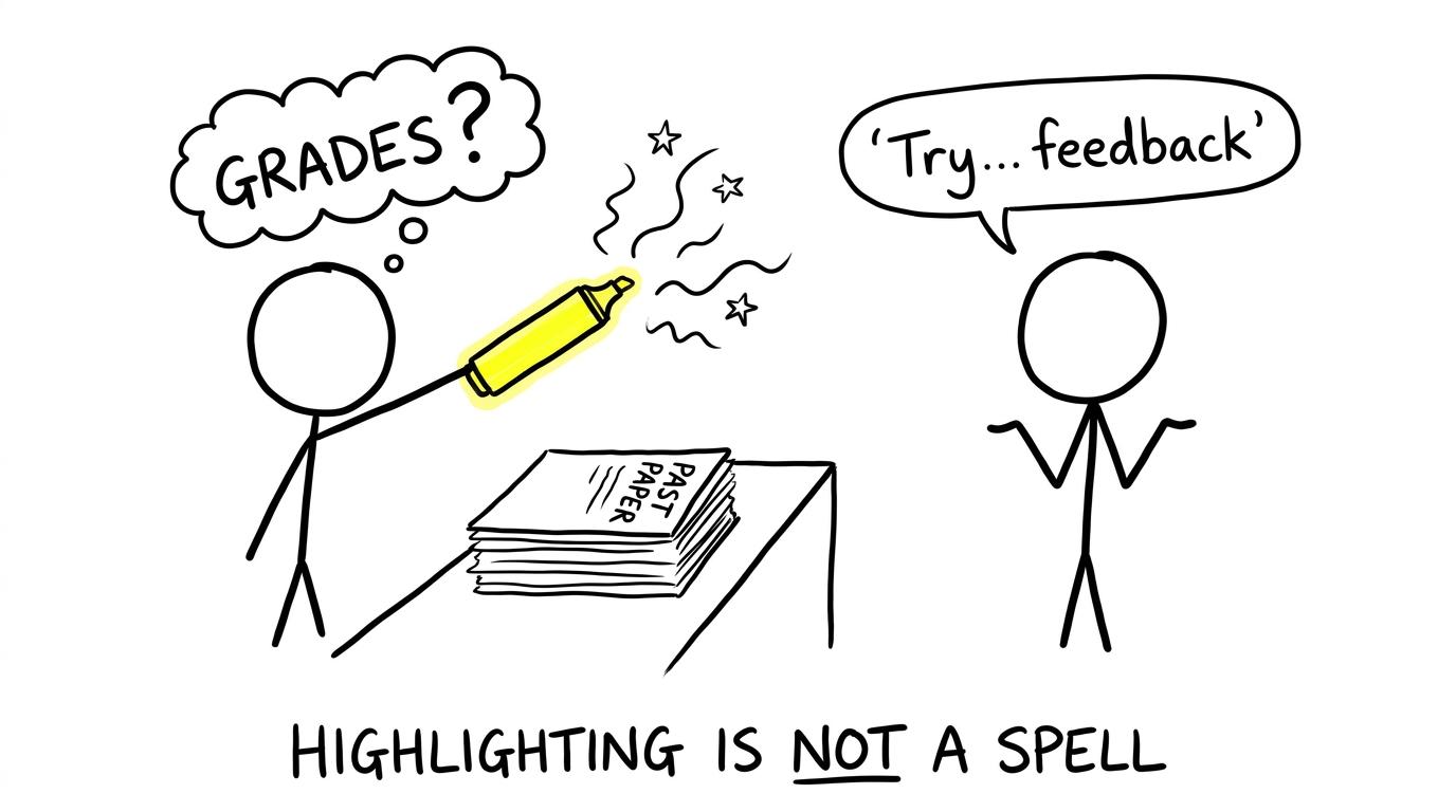 A highlighter used like a magic wand, with the punchline about feedback