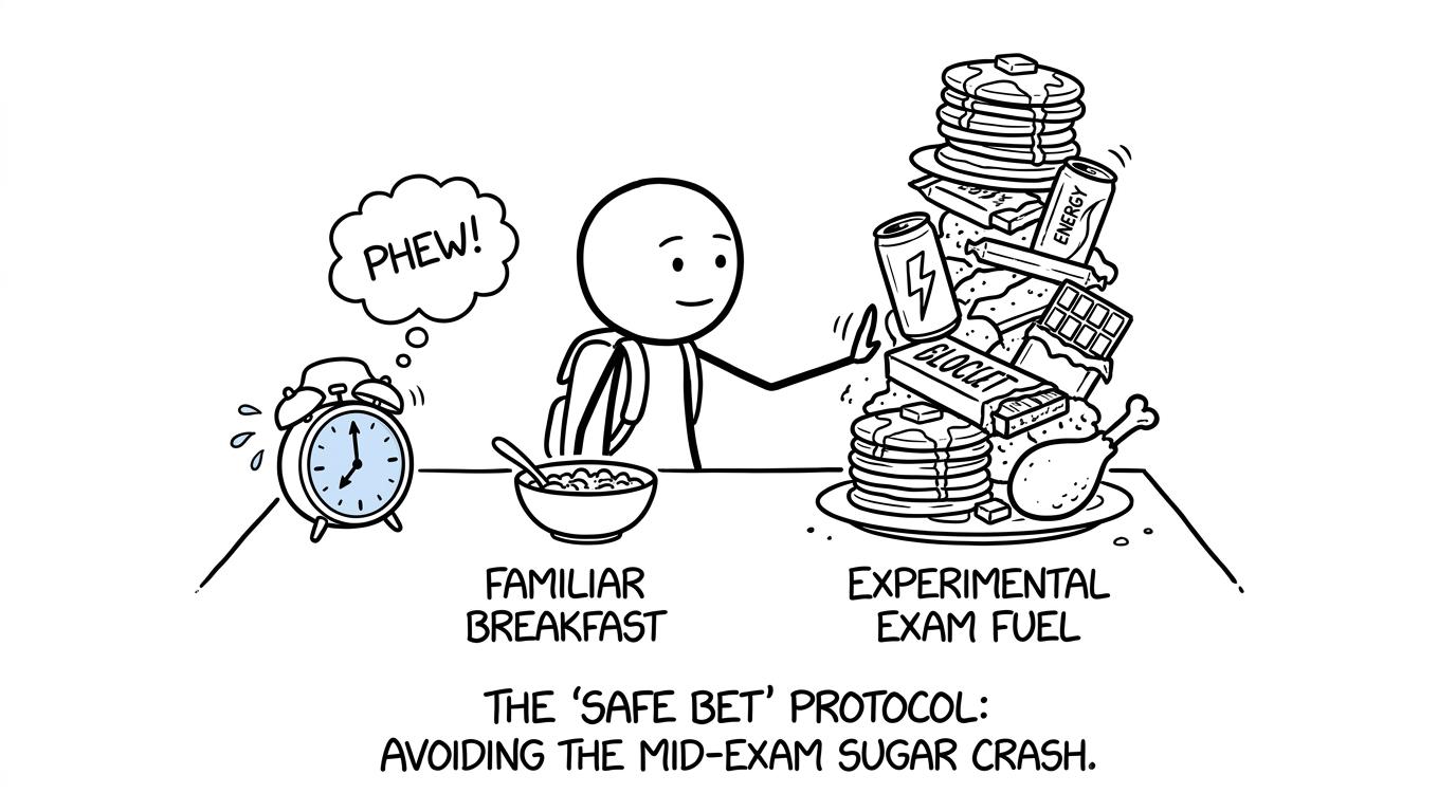 A student chooses a familiar breakfast over an experimental exam feast