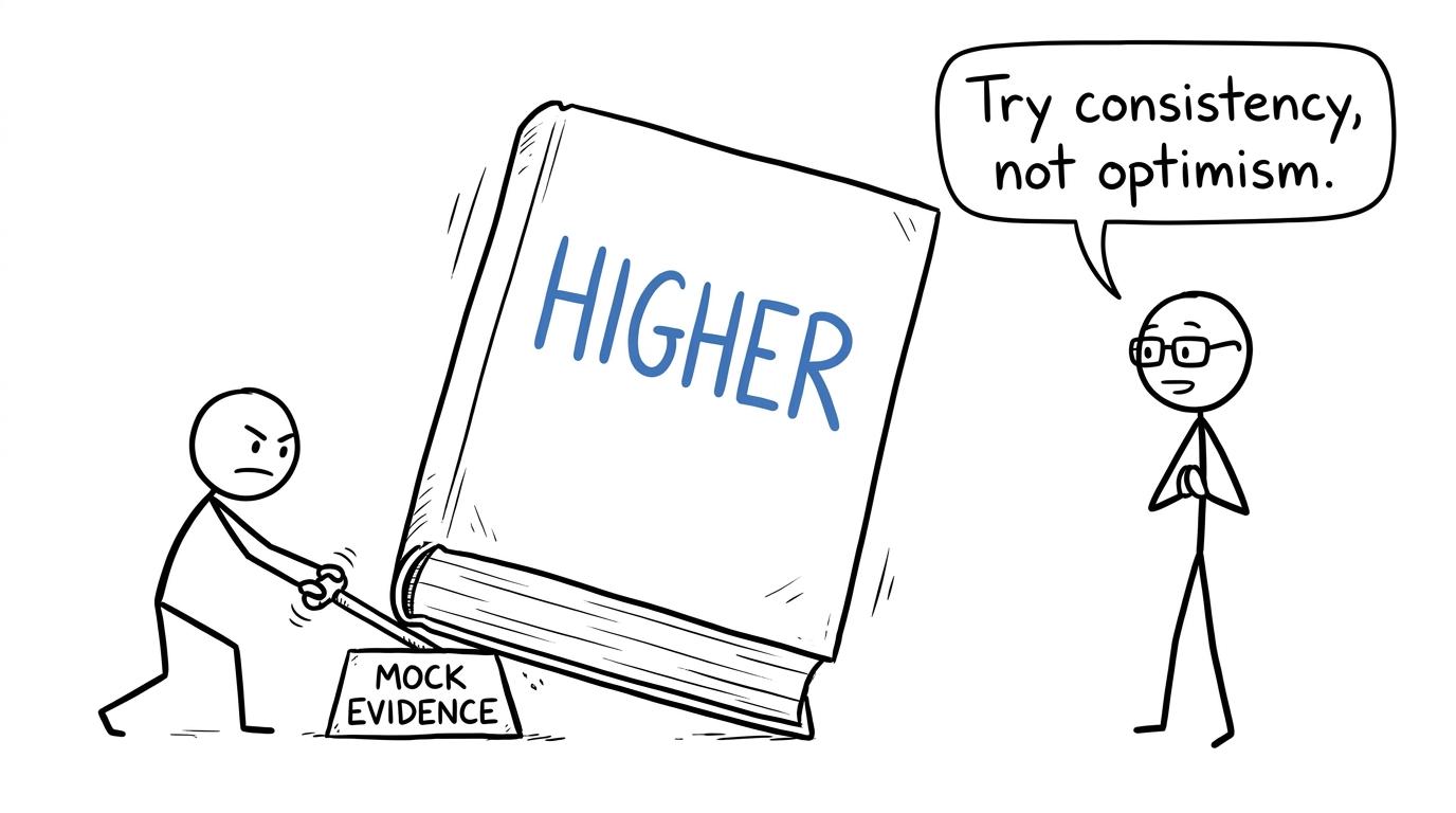 A student using mock evidence to lift a Higher book