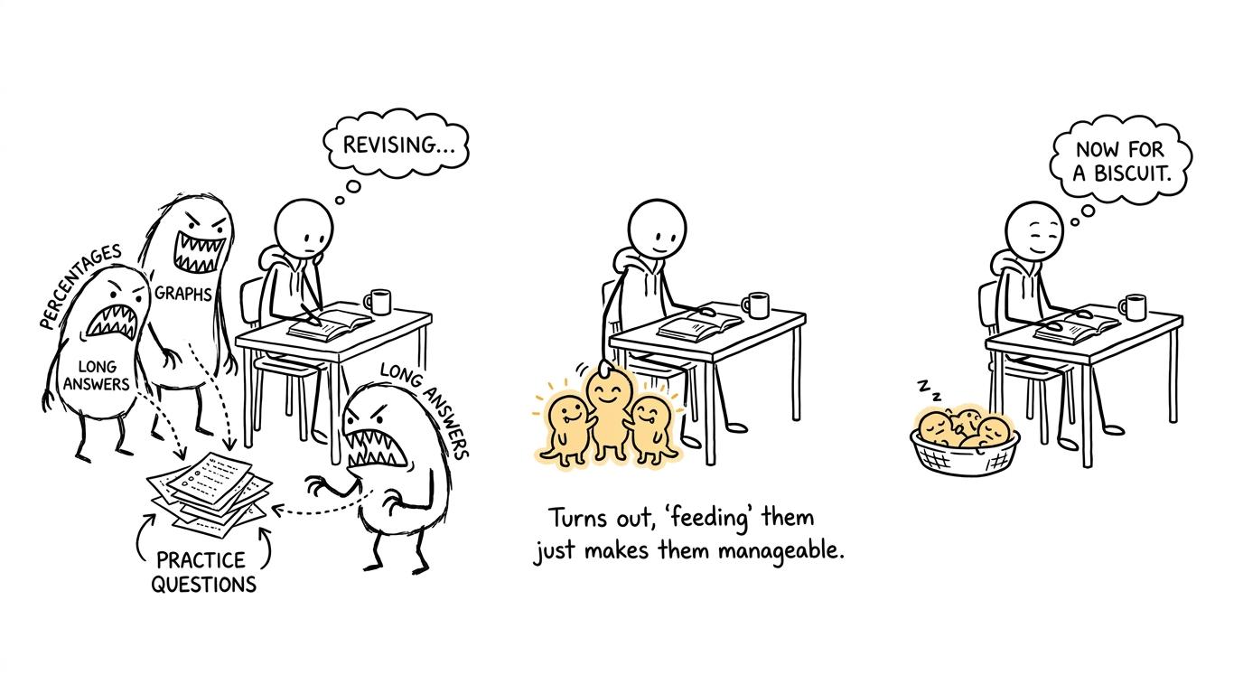 Practice questions turn revision monsters into manageable pets