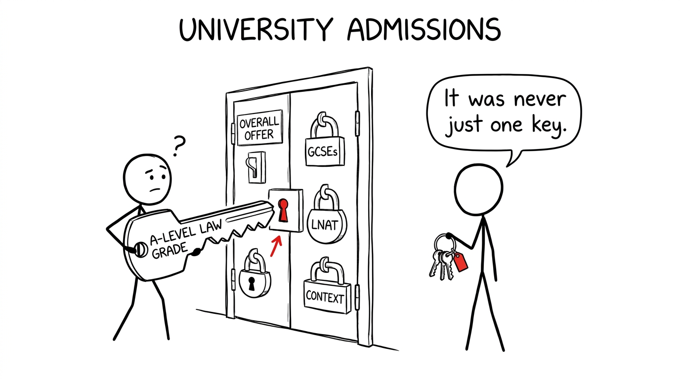 A student discovering that university entry needs more than one key