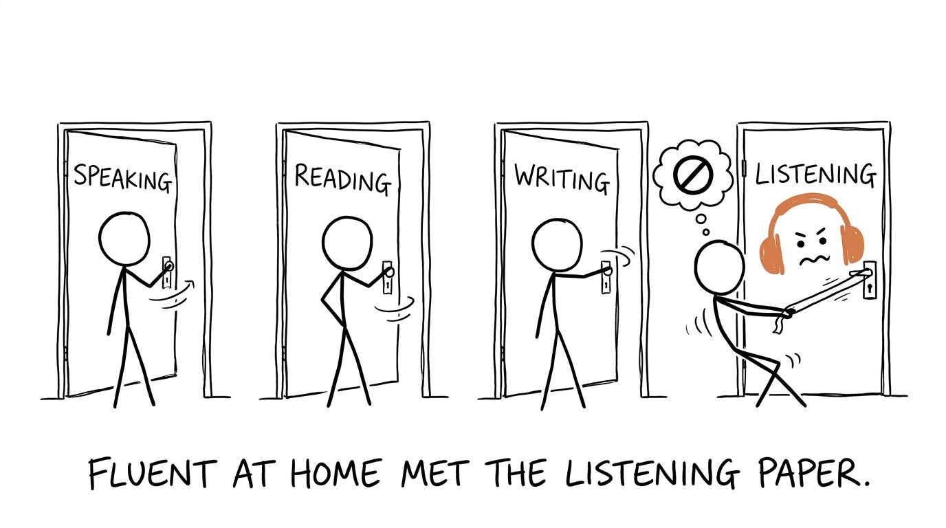 A student discovers that the listening door is less cooperative than the other language skills