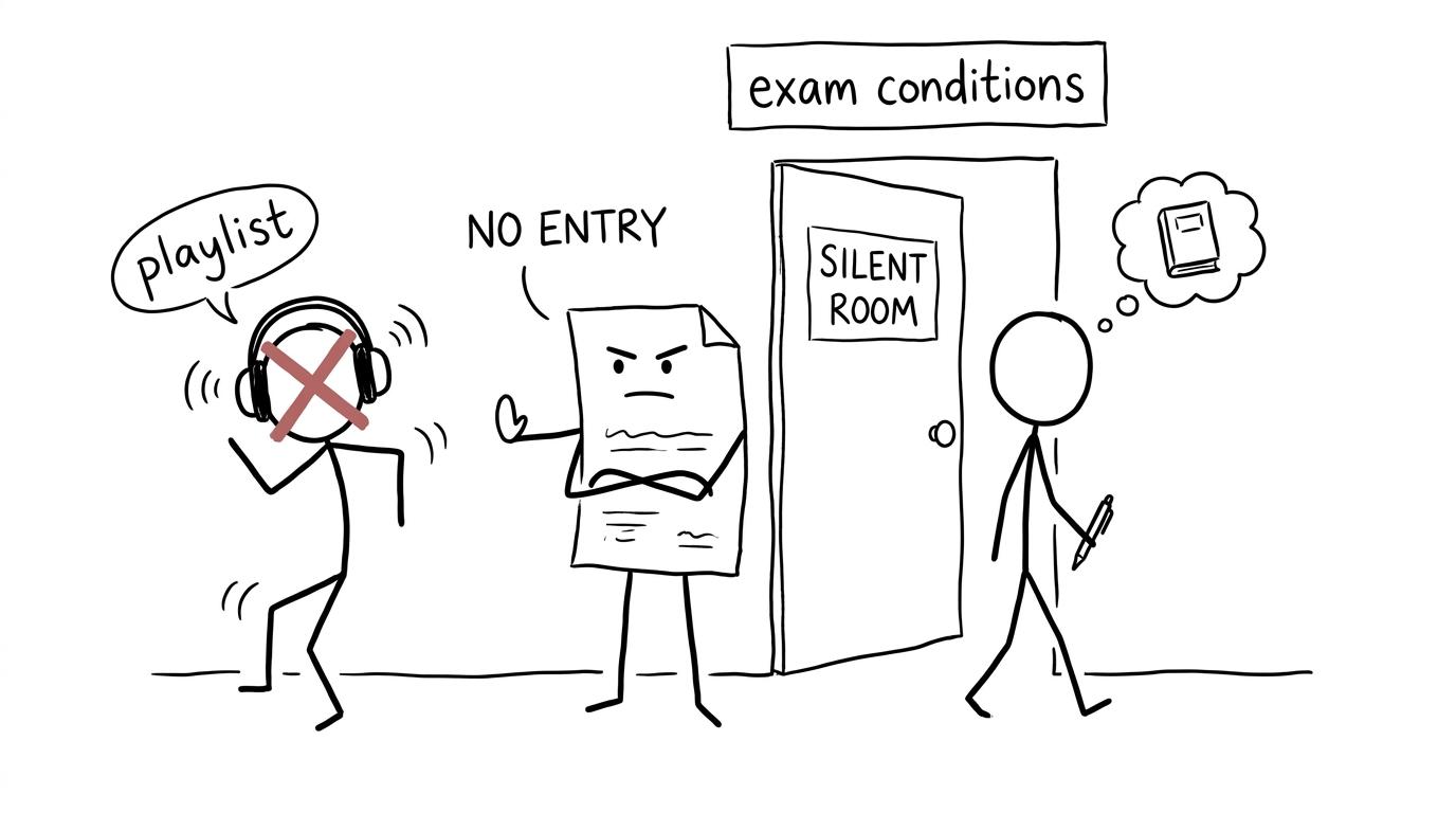 An exam paper refusing entry to a noisy playlist