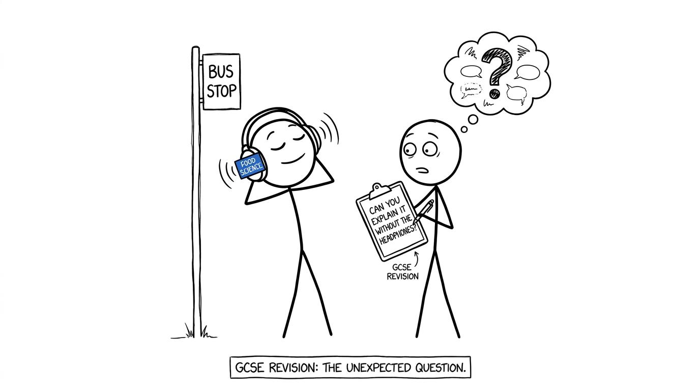 A listener is challenged to explain the topic after removing the headphones