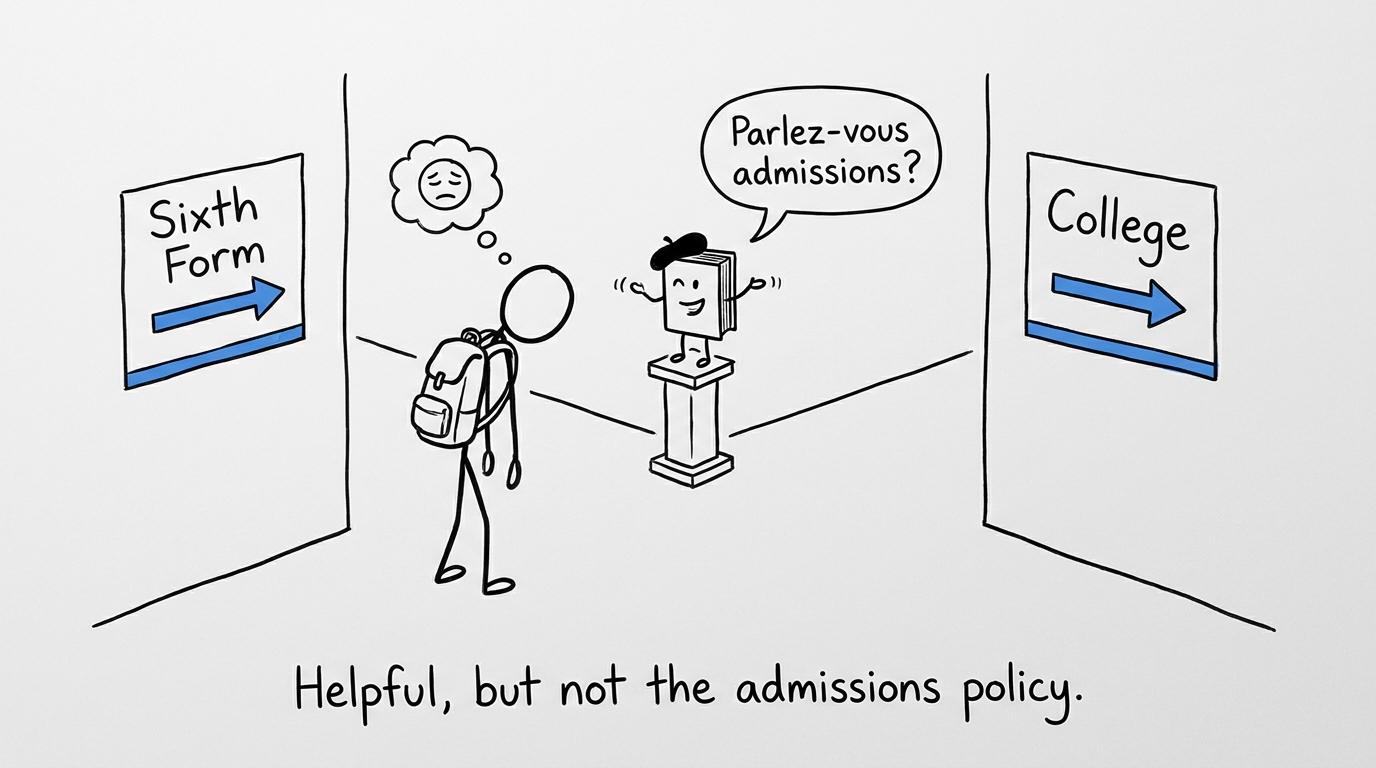 A French phrasebook confidently attempts to explain the route to sixth form