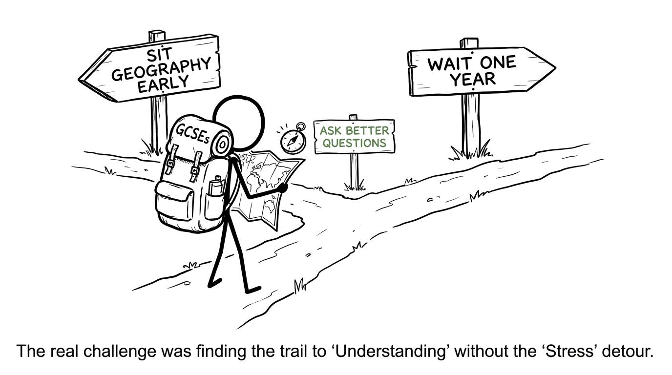 A student choosing between sitting Geography early and waiting