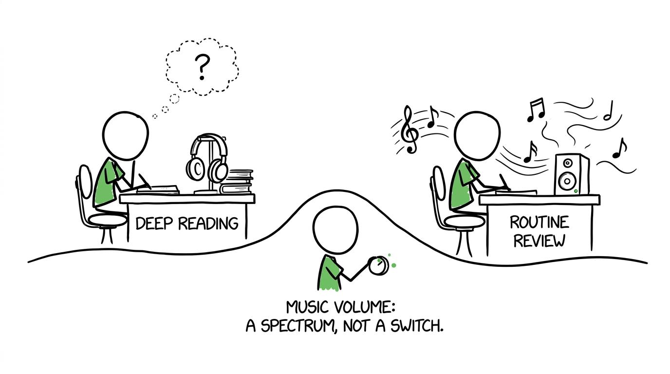 A student adjusts the music according to the revision task rather than using one rule for everything