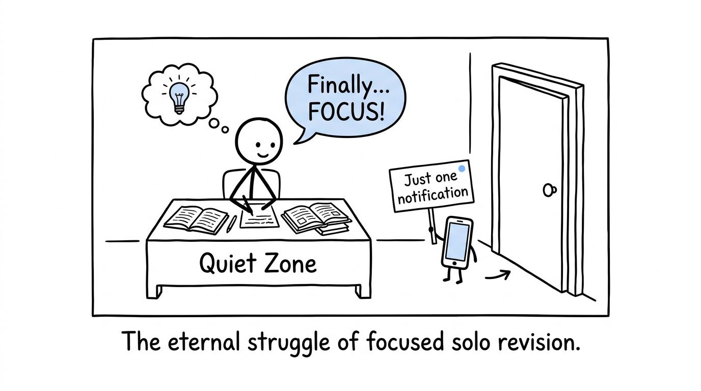 A student defending a quiet revision zone from a persistent phone notification